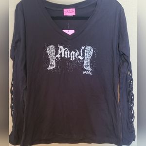 New.  Angel shirt with wings and cut outs.  Long Sleeve, black tee.